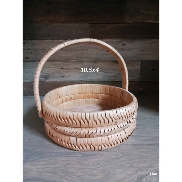 Vintage woven chip wood basket with handle - Picture 1 of 5